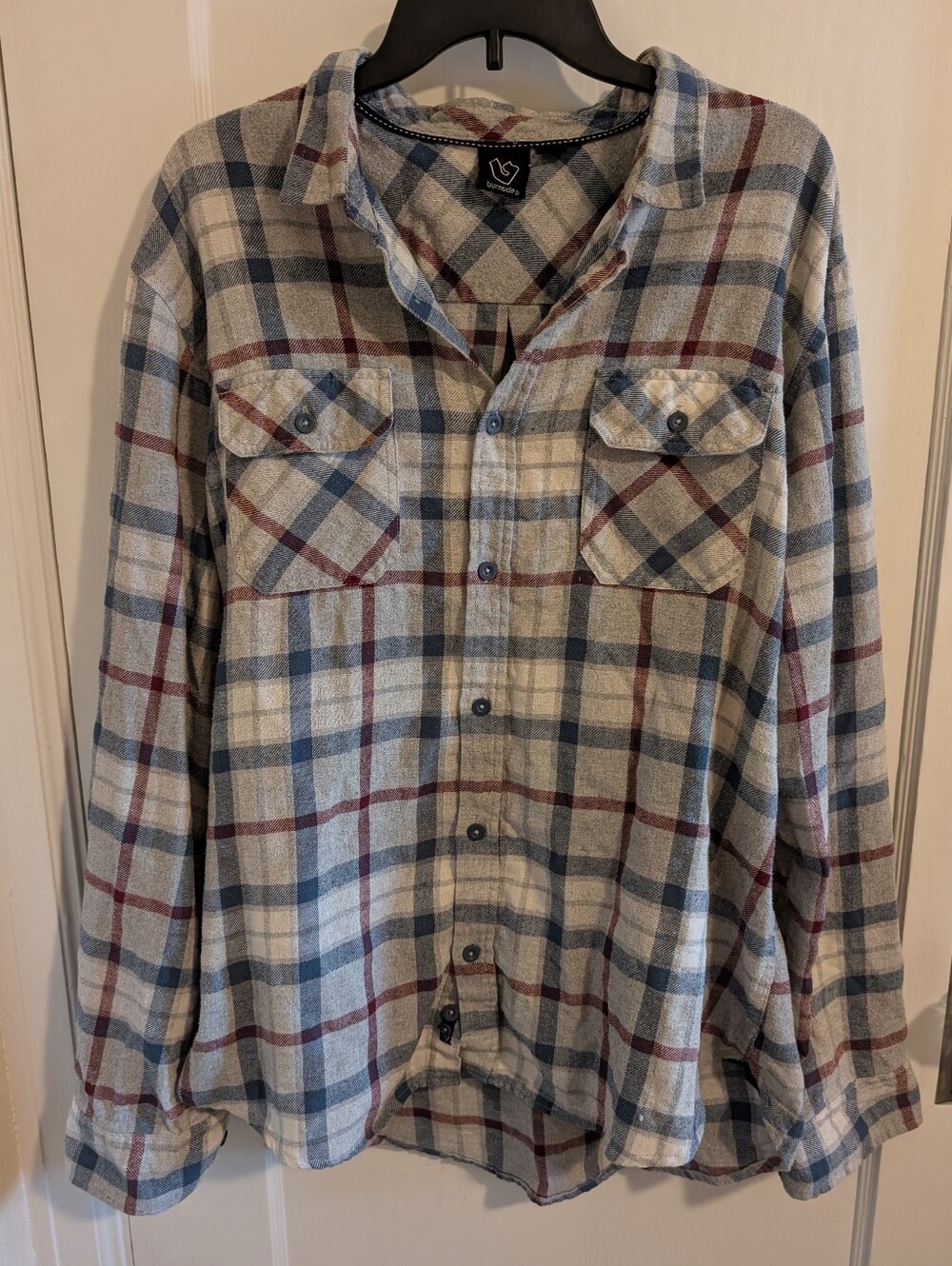 Burnside Men's 2xl Plaid Flannel Shirt - Light Gray, Blue & Burgundy
